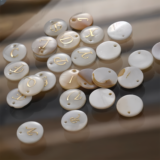 A-Z Mother Of Pearl Round Shape Single-Side Letters DIY Pendant