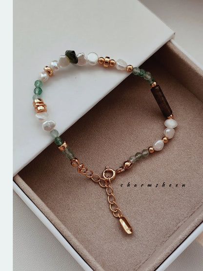 [Petrichor] -Moss Agate 18k Gold Plating Sterling Silver Bracelet