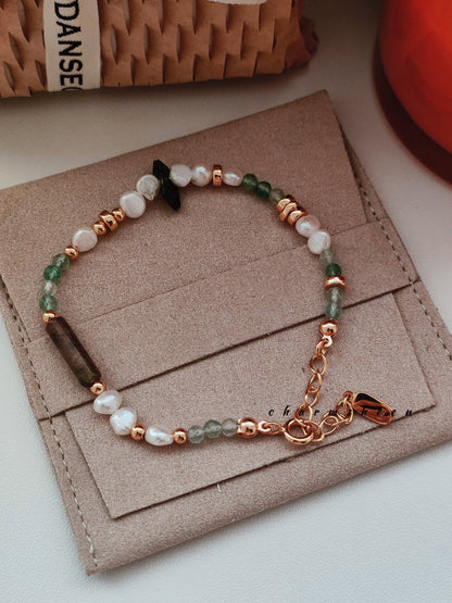 [Petrichor] -Moss Agate 18k Gold Plating Sterling Silver Bracelet