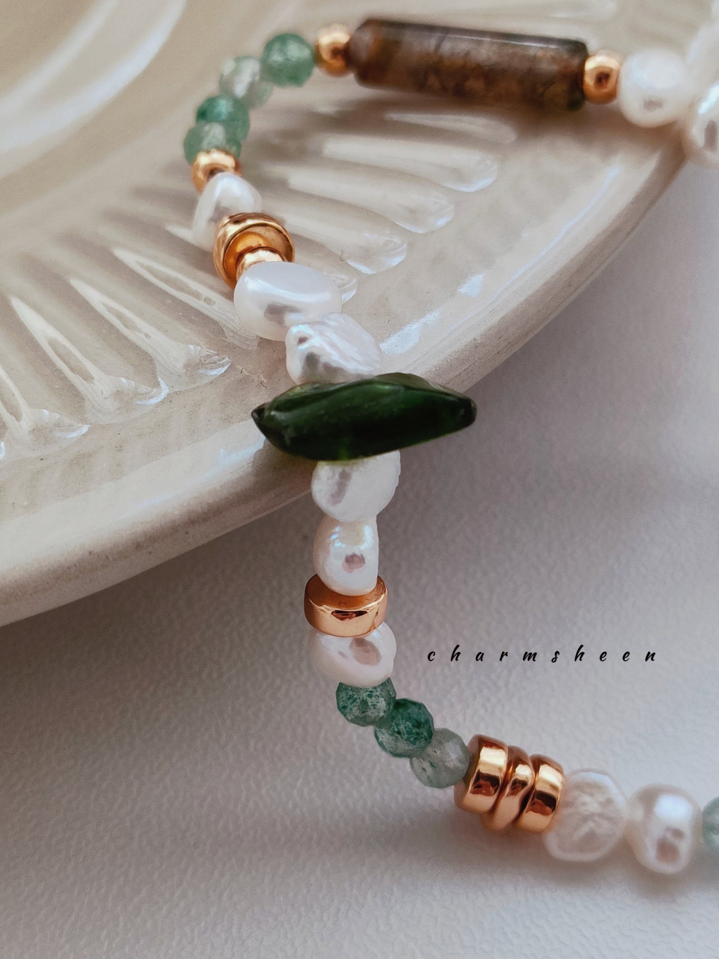 [Petrichor] -Moss Agate 18k Gold Plating Sterling Silver Bracelet
