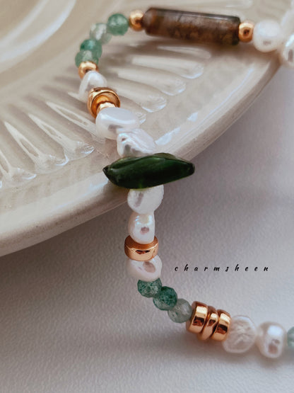 [Petrichor] -Moss Agate 18k Gold Plating Sterling Silver Bracelet
