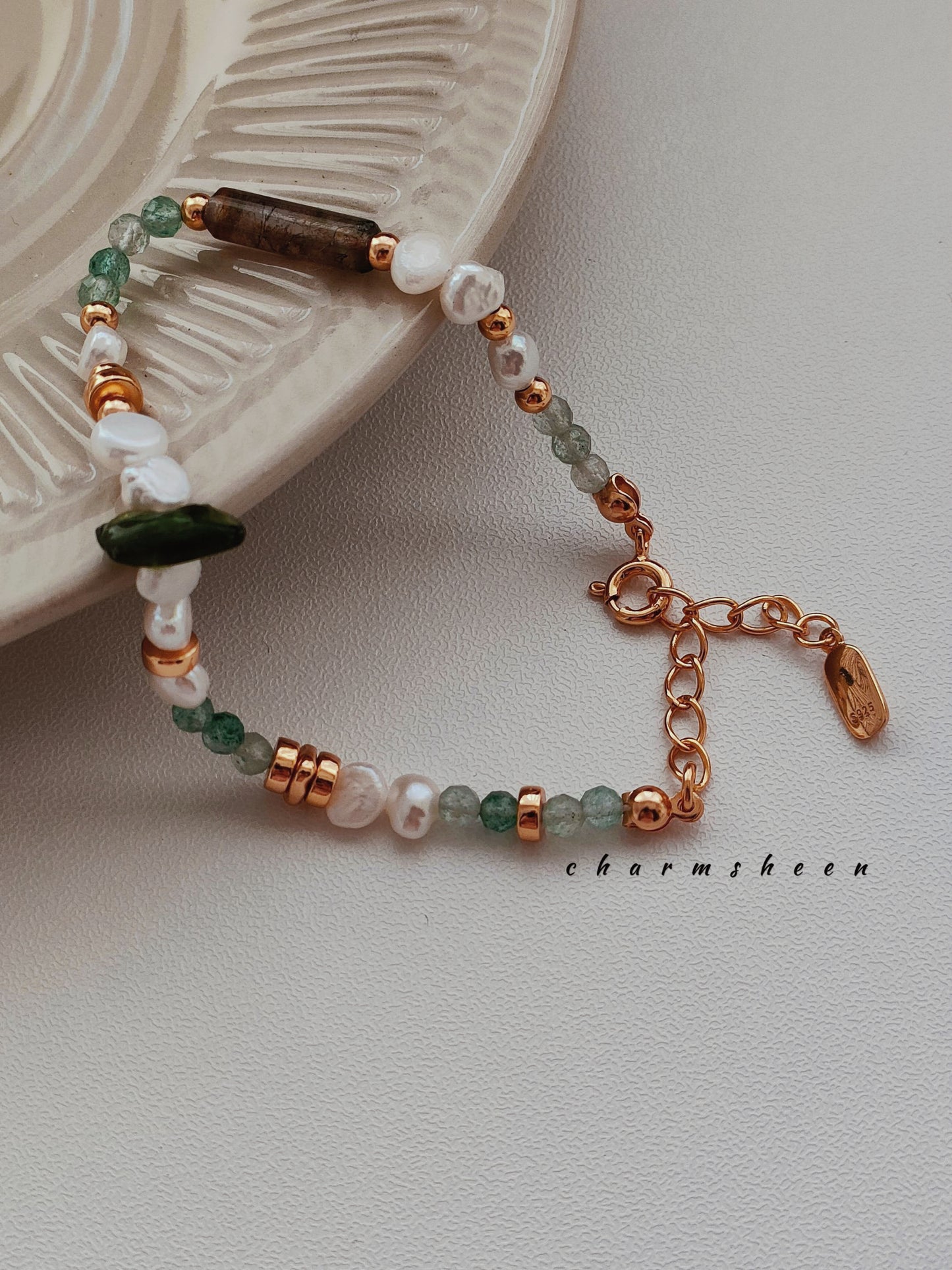 [Petrichor] -Moss Agate 18k Gold Plating Sterling Silver Bracelet
