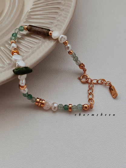 [Petrichor] -Moss Agate 18k Gold Plating Sterling Silver Bracelet