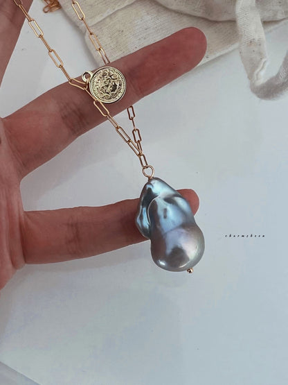 [Forest Mist] -Baroque Pearl 18k Gold Plating Sterling Silver Necklace