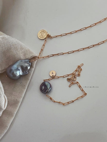 [Forest Mist] -Baroque Pearl 18k Gold Plating Sterling Silver Necklace