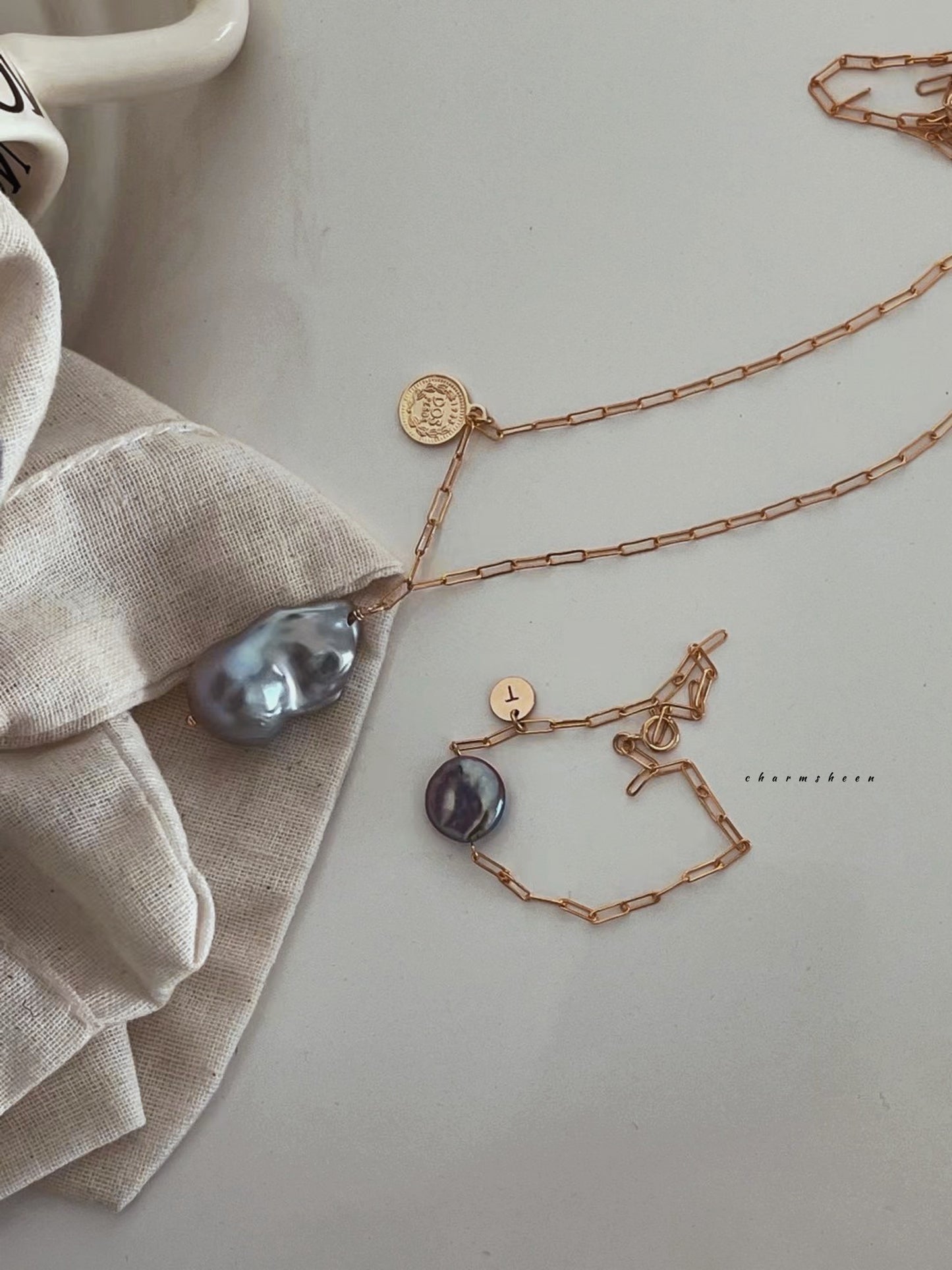 [Forest Mist] -Baroque Pearl 18k Gold Plating Sterling Silver Necklace