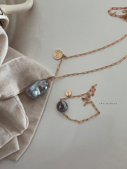 [Forest Mist] -Baroque Pearl 18k Gold Plating Sterling Silver Necklace