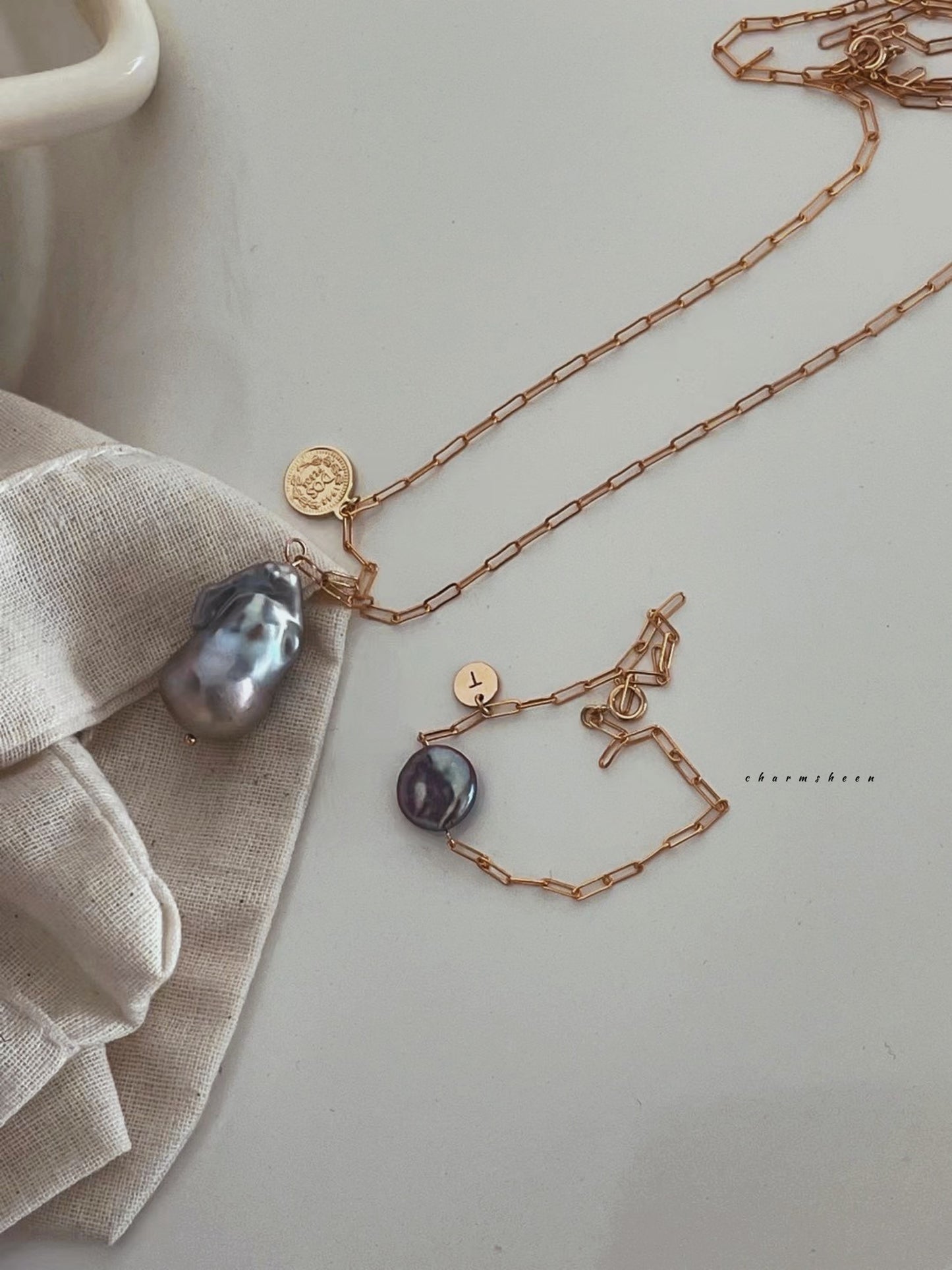 [Forest Mist] -Baroque Pearl 18k Gold Plating Sterling Silver Necklace